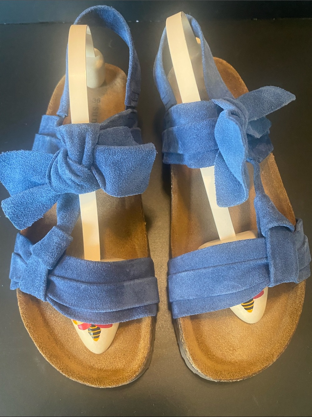 Sundance Tigerlily Blue Suede Bow Sandals Cork Footbed Size EU 36 /US 5.5